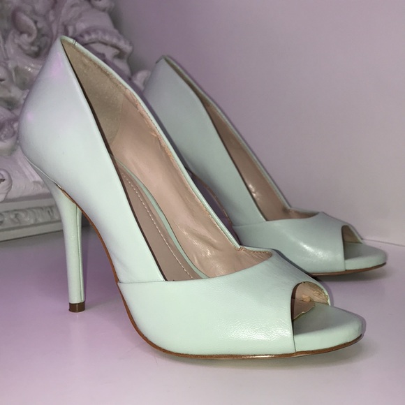 Seafoam Peep Toe Heels - Picture 4 of 9
